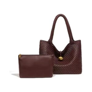 leather hobo bag woven large tote handbag with pouch women shoulder bag