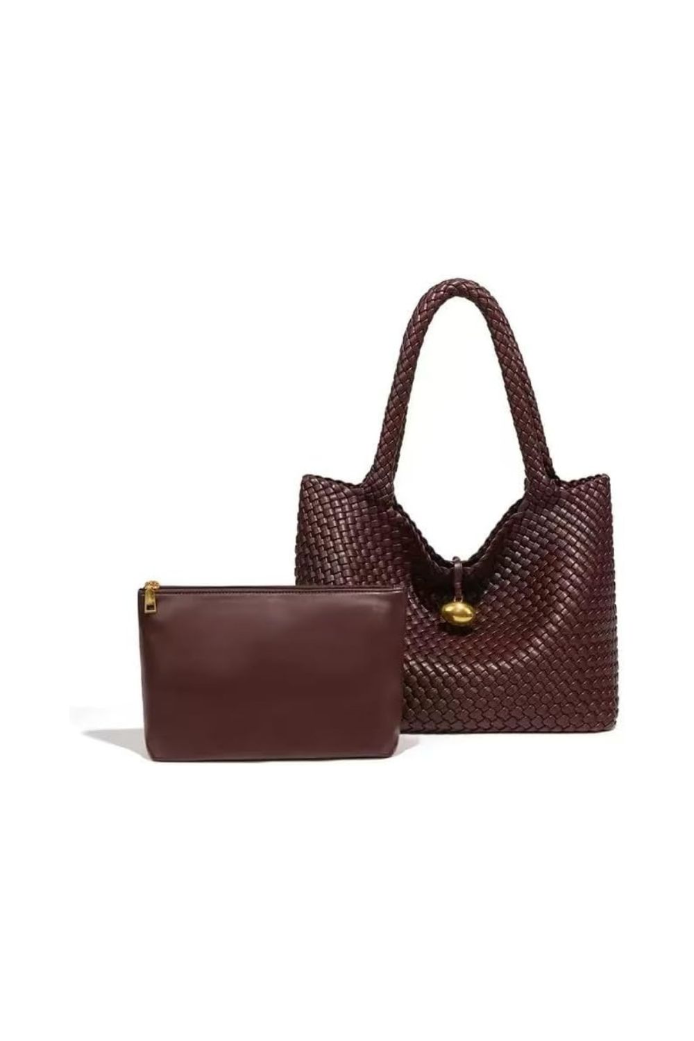 leather hobo bag woven large tote handbag with pouch women shoulder bag