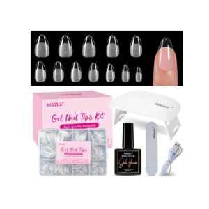 Misssix Gel Nail Tips Kit 216Pcs – Short Almond Fake Nails with UV Lamp & Nail Glue