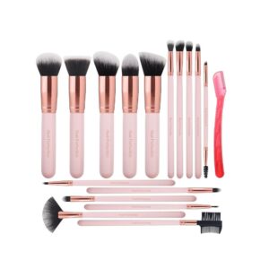Real Perfection makeup brush set 16 pcs pink professional makeup brushes kit with soft synthetic bristles for foundation powder eyeshadow and blush