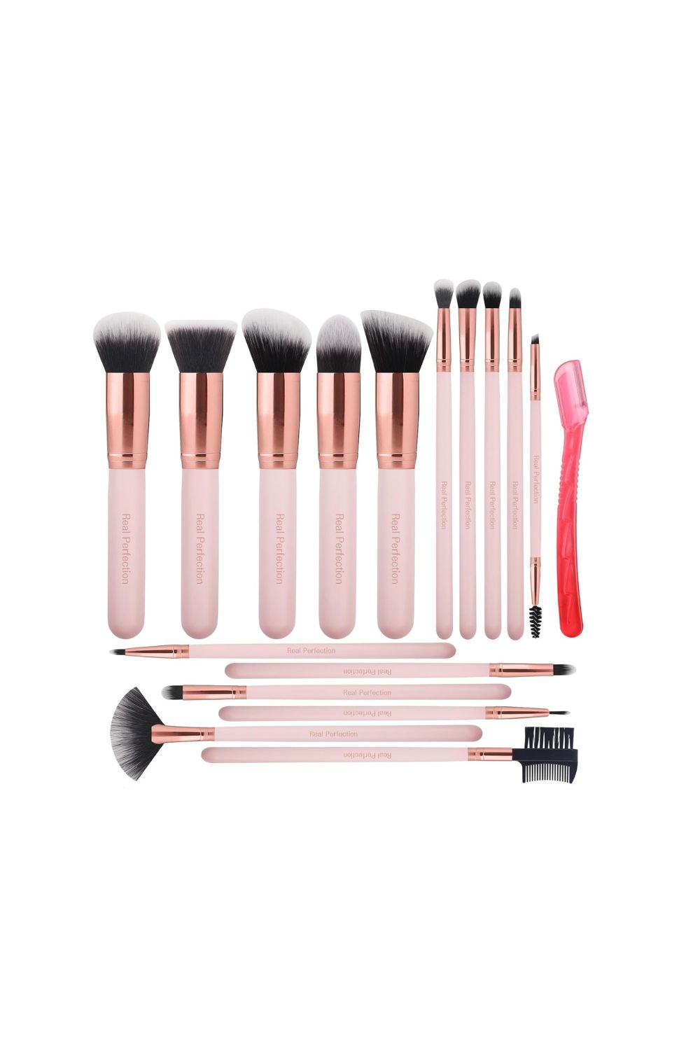 Real Perfection makeup brush set 16 pcs pink professional makeup brushes kit with soft synthetic bristles for foundation powder eyeshadow and blush