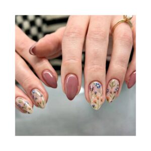 Short Press On Almond Nails Floral Acrylic Fake Nails Set