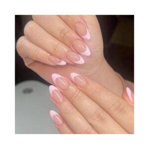Pink French Tip Press On Nails Almond Modelones Nail Kit