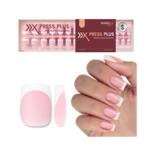 Beetles short square press on nails with pink French tips 150 pieces kit