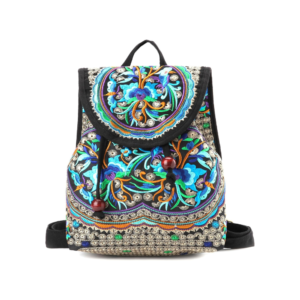 Vintage Embroidered Backpack Purse in soft canvas with colorful ethnic floral embroidery