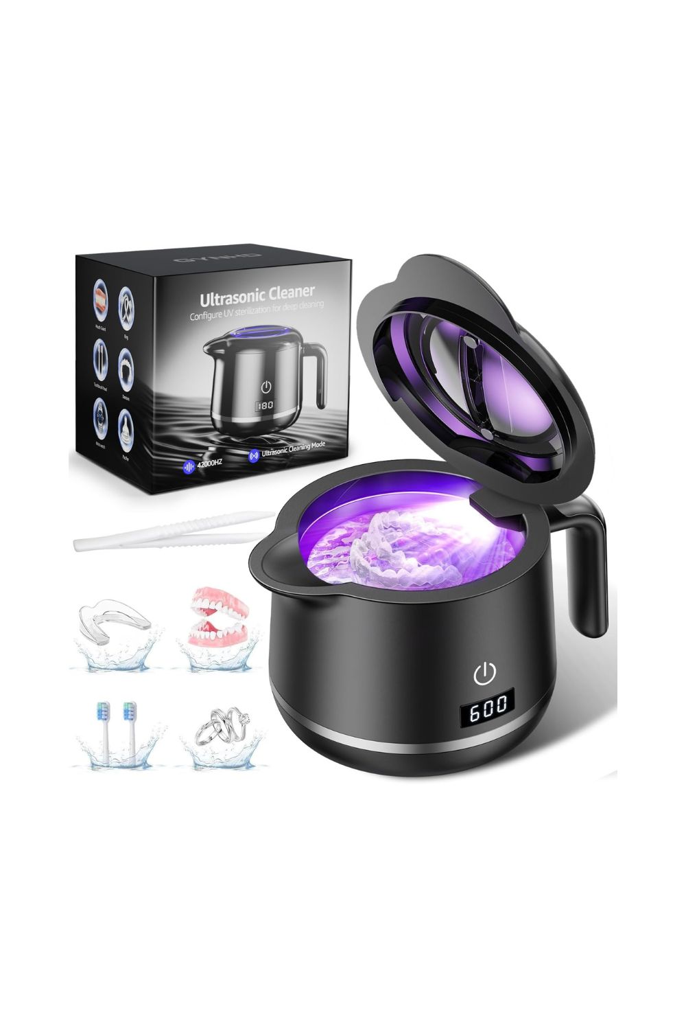 Professional Ultrasonic Retainer Cleaner Machine with 360 UV Light for Dentures and Aligners