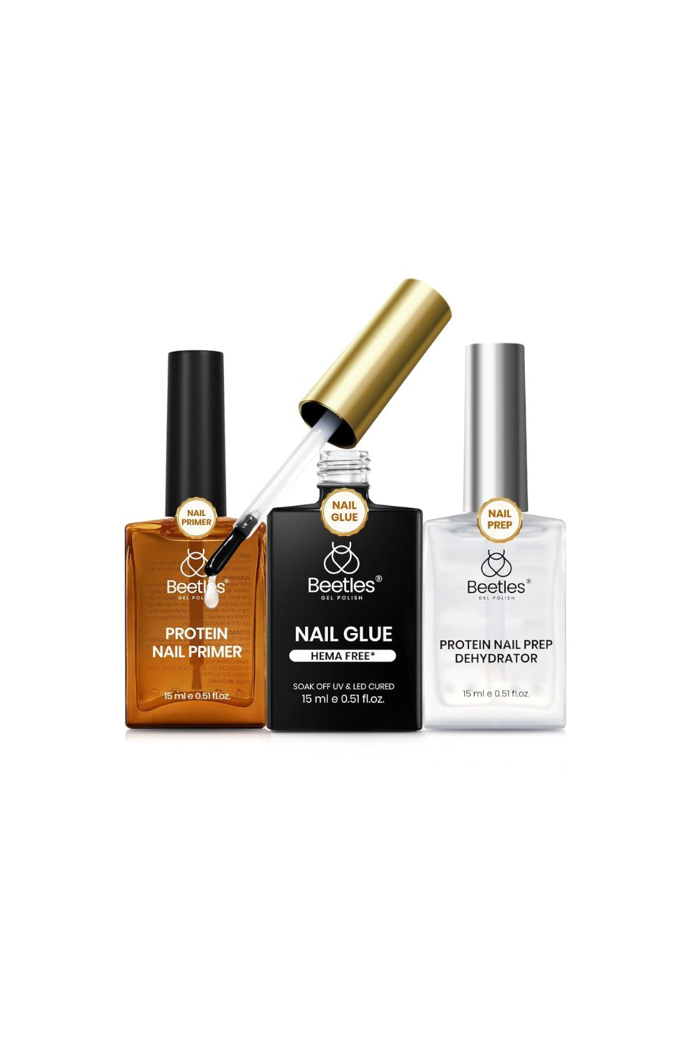 Beetles 3pcs HEMA-free nail prep and glue set with protein acid-free primer
