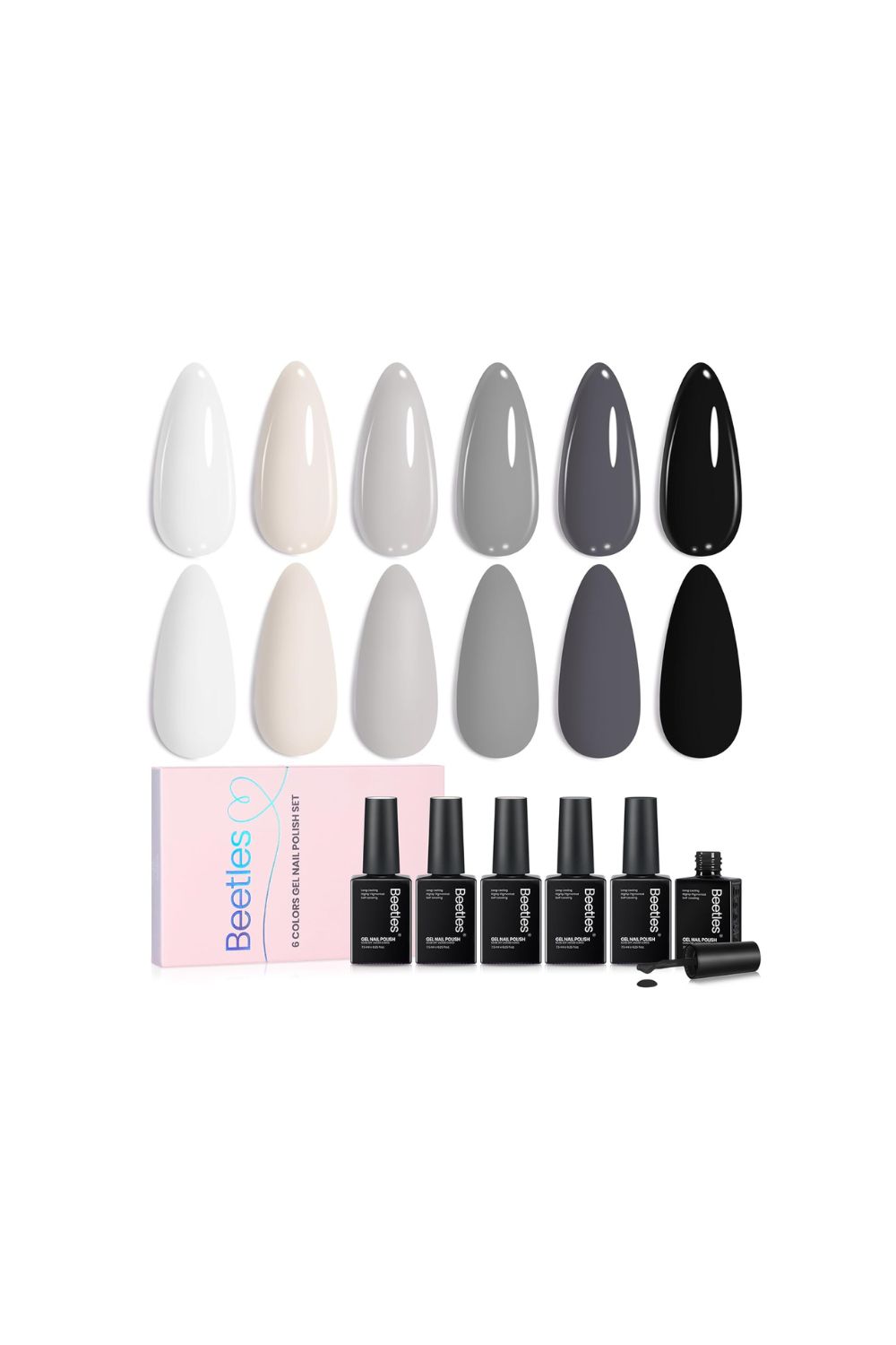 Beetles soft eclipse collection 6 colors grey white black gel polish kit