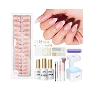 PEACECOLOR 150pcs long almond french tip press on nails kit with UV light