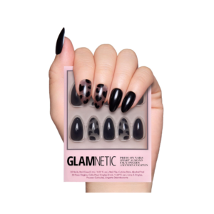 Glamnetic love me not black heart fake nails with short almond shape