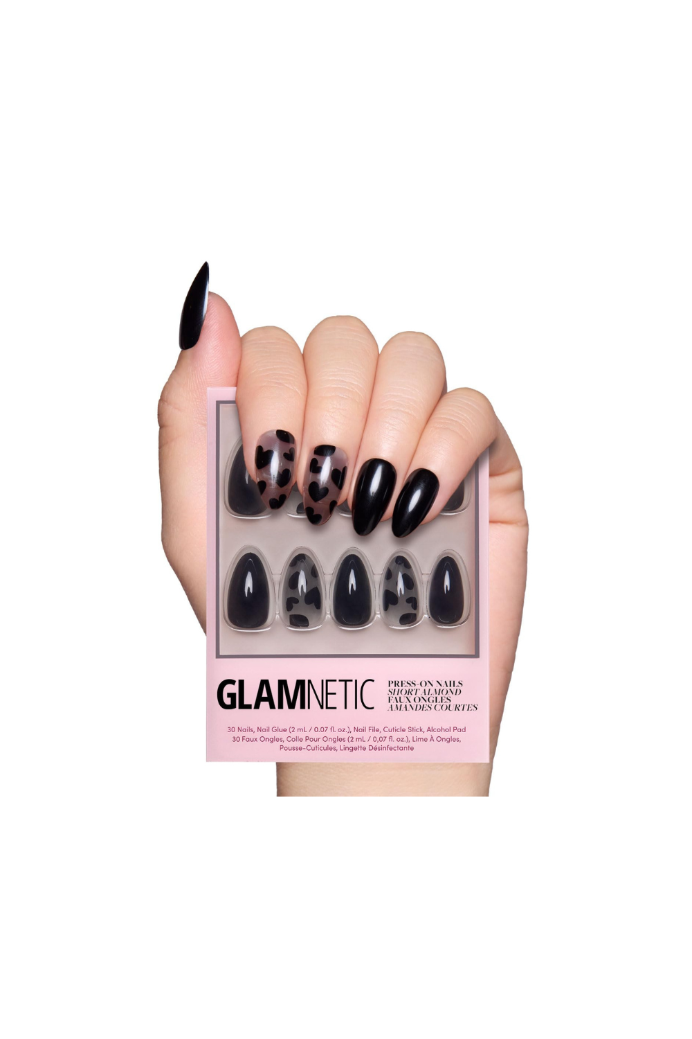 Glamnetic love me not black heart fake nails with short almond shape