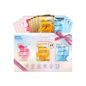 Grace and Stella Under Eye Patches in gold blue and pink variants for dark circles and puffiness
