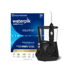 Waterpik Aquarius Water Flosser in sleek black with dental flossing tips for professional oral care