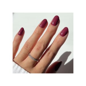 Glamnetic Berry Maroon press on nails in short round shape with opaque dark red finish