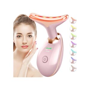 SDKWDH Red Light Therapy for Face and Neck massager tool in glossy pink showing its ergonomic curvature