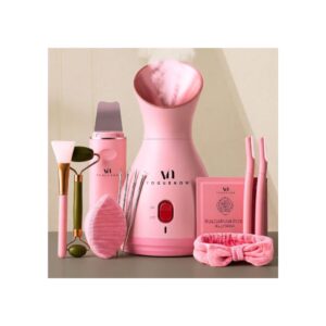 VogueNow Nano-Ionic Facial Steamer Spa Kit with 17 complimentary skincare tools and built-in towel warmer chamber