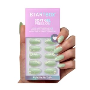 BTArtbox Meadow Daisy Green Press On Nails in short almond shape with 3D pastel flower details