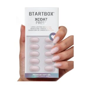 BTArtbox Power Calm Nude Pink Press On Nails in extra short almond shape for a clean minimalist look