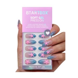 BTArtbox Star Shore Blue Cat Eye Press On Nails in medium almond shape with 3D starfish accents