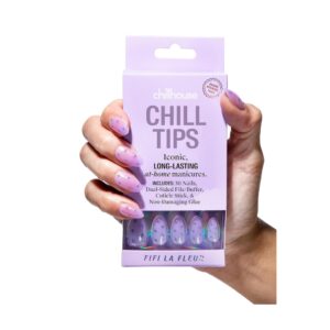 Chillhouse Fifi La Fleur lavender press on nails in almond shape with aura swirls and 3D daisies