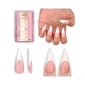 NOVO OVO sharp stiletto nail tips press on baby pink french design 160 pieces