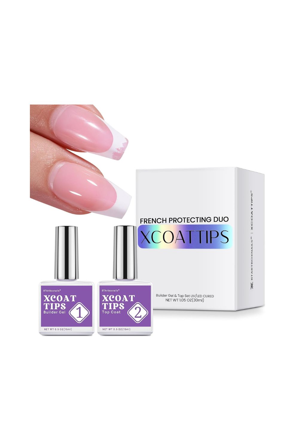 BTArtboxnails XCOATTIPS French protecting builder gel and top coat duo set