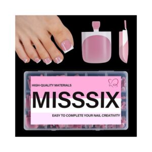 Misssix white French tip press on toe nails with 150 pieces soft gel kit
