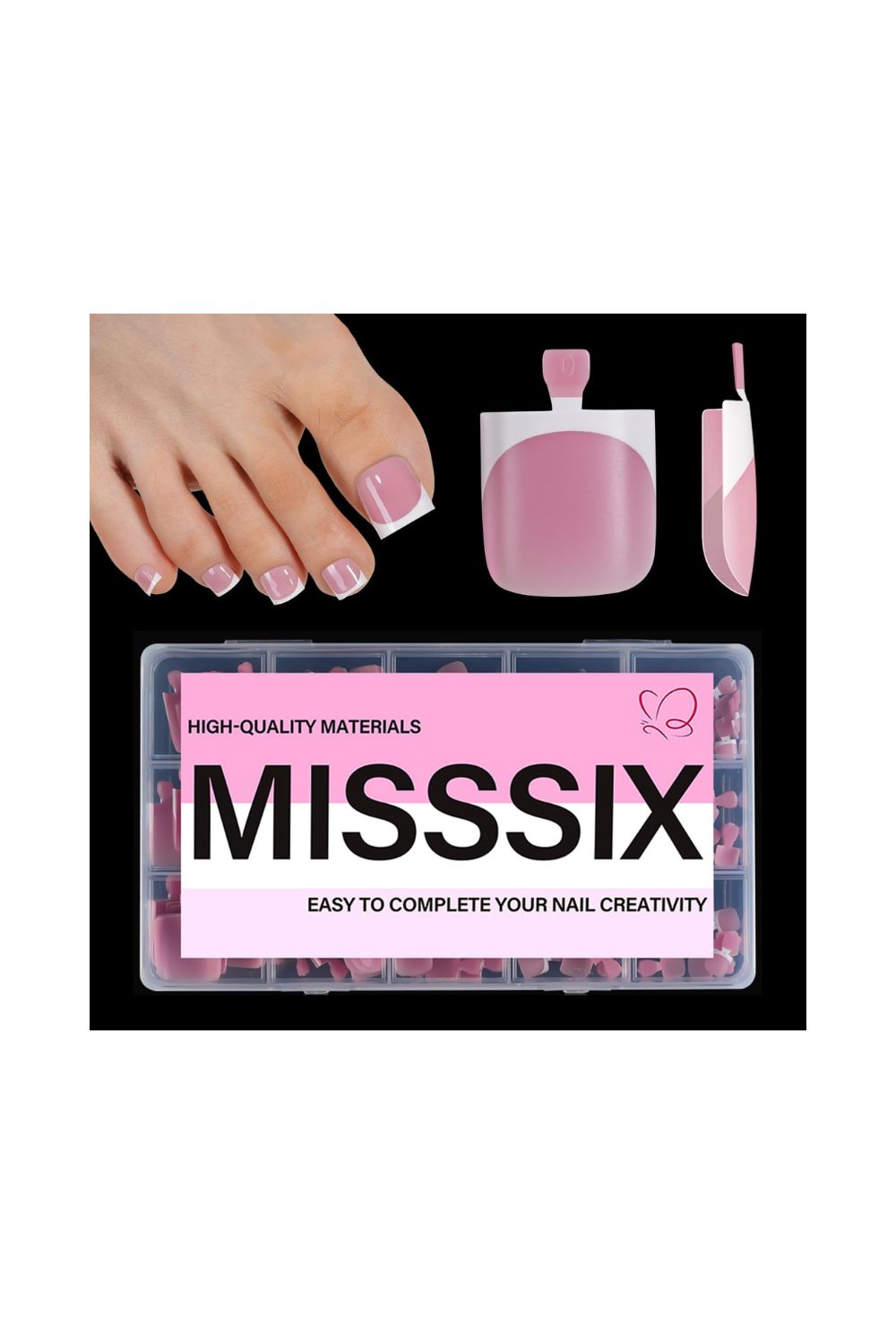 Misssix white French tip press on toe nails with 150 pieces soft gel kit