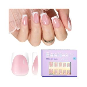 Beetles short squoval press on nails pink french tip 64 pieces kit