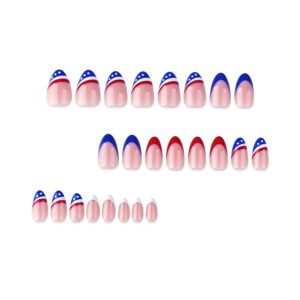 4th of July press on nails almond shape patriotic design
