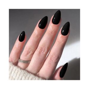 MINGCHUN black short almond press on nails kit with professional manicure tools