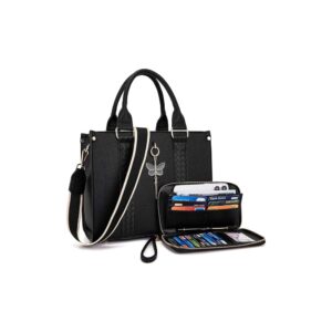 Women's premium PU leather tote bag and matching wallet set in a chic, structured silhouette