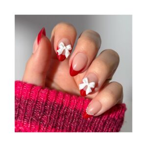 Glamnetic Ruby Ribbons Nails with 3D bows short almond