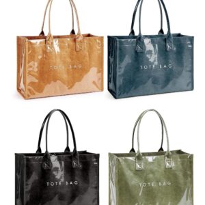 KALIDI transparent PVC work tote bag with minimalist kraft paper texture for women.