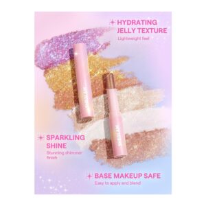 SHEGLAM Crystal Jelly Glaze Shimmer Eyeshadow Stick in Rosy Gem shade being applied to eyelid