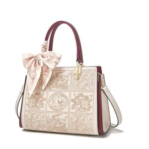 FOXLOVER vintage satchel handbag in genuine leather with elegant embroidery details