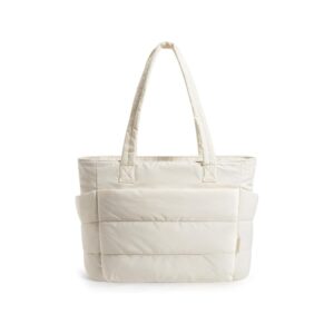 BAGSMART lightweight puffy tote bag with quilted taslan fabric worn as a shoulder bag