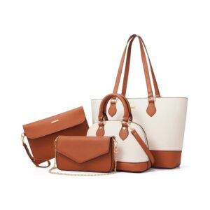 Stylish 4-piece women fashion handbags set including tote, crossbody, and wallet in premium synthetic leather