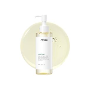 Anua Heartleaf Pore Control Cleansing Oil bottle with heartleaf extract for clear glass skin