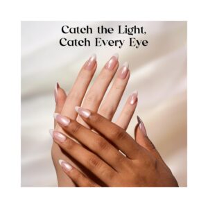 Beetles French Tip Press On Nails Pink Cat Eye Medium Almond