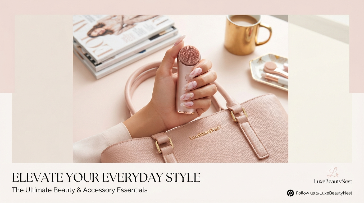 LuxeBeautyNest collection featuring trendy women's handbags, salon-style press-on nails, and innovative beauty gadgets for a modern lifestyle.