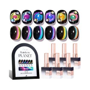 Double Rhythm cat eye gel nail polish set featuring 6 holographic shimmer colors for a professional galaxy manicure.