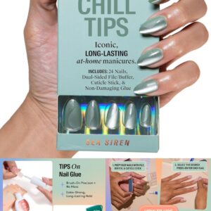 Professional Chillhouse press on nails featuring the dual velvet and glossy sea moss green "Sea Siren" design.