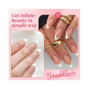 French Tip Press On Nails Medium Pointed Almond