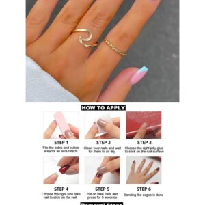 Professional French Tip Press on Nails featuring a trendy blue swirl design in a square shape.