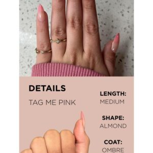 Professional press on nails featuring a nude base and soft pink ombré tip in a medium almond shape.
