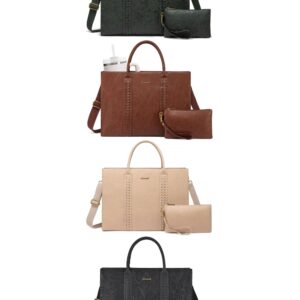 Professional LOVEVOOK vintage leather laptop tote bag for women featuring a 15.6-inch laptop compartment and stylish shoulder strap.