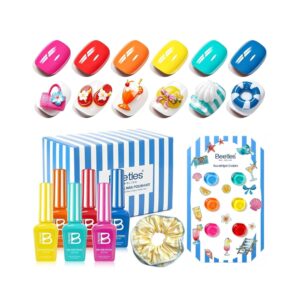 Beetles summer neon gel nail polish set featuring 6 bright rainbow colors for professional salon-level manicures.
