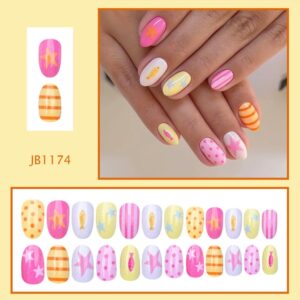 Professional Polka Dots Press on Nails featuring a short almond shape and summer ocean fish design.