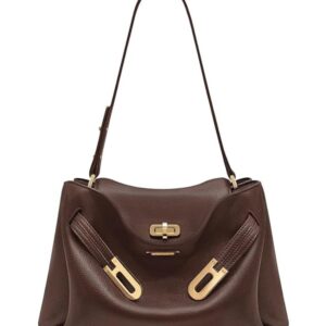 Professional JW PEI Women's Rhea Pebbled Double Buckle Shoulder Bag crafted from vegan leather with gold-tone hardware.